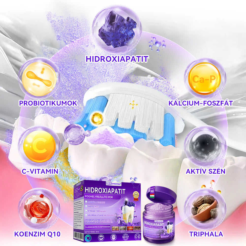 Hivatalos bolt 𝑫𝑜𝑟𝒎𝒐𝒓𝙣𝙖® Hidroxiapatit Foghelyreállitó Por👨‍⚕️Hatékonyan kezeli a szuvasodást, ínyproblémákat, érzékeny fogakat, szájüregi sebeket és sárga fogakat, miközben javítja az általános szájhigiéniát🛡️