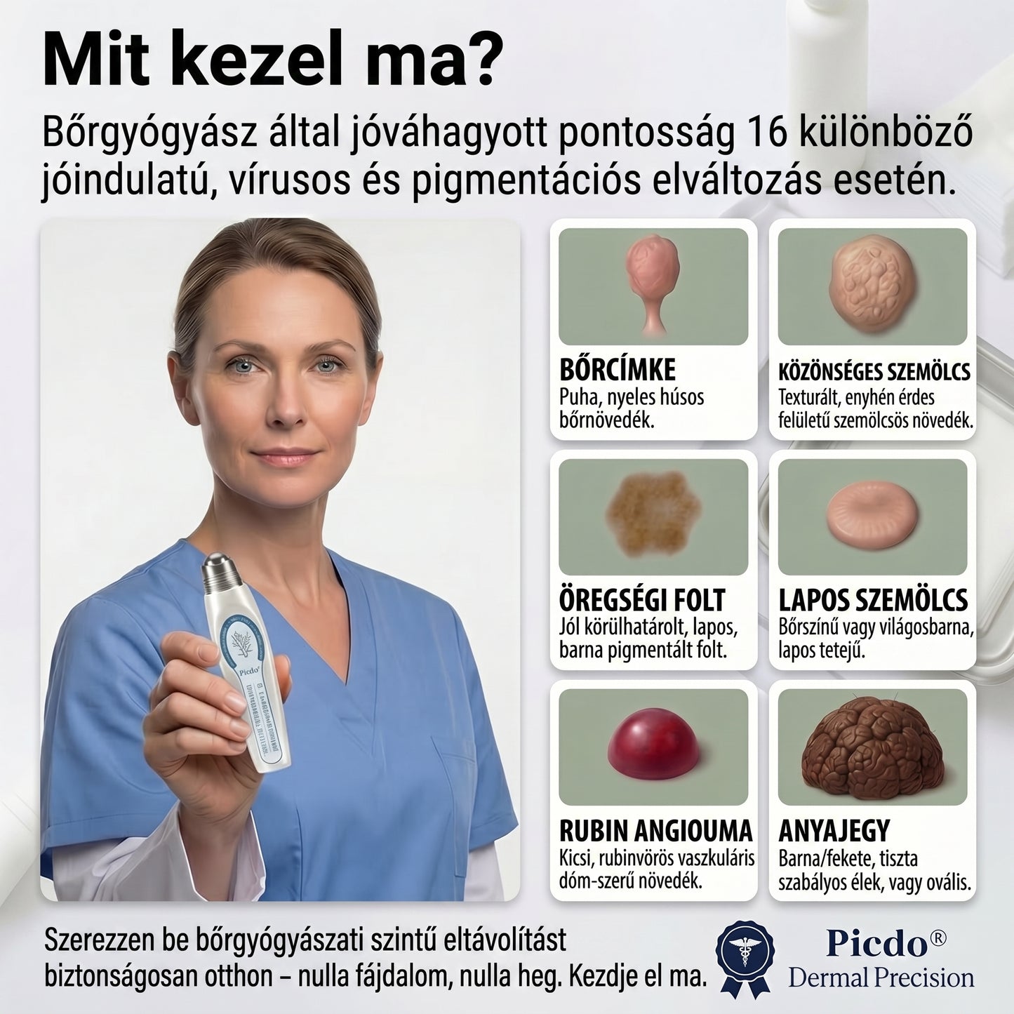 Hivatalos márkabolt | ✅👩‍⚕️ 𝐏i𝐜𝐝o® 7-Napos 𝗧𝗮𝗴 & 𝗦𝗽𝗼𝘁 𝐄𝐫𝐚𝘀𝐞𝐫 (Fájdalommentes, heg nélküli – golyós applikátor) 🎉