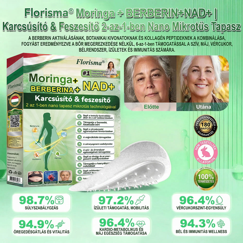 【Az utolsó nap – 80% kedvezmény】 ✅ Florisma® Moringa + Berberin + NAD+ 2 az 1-ben Fejlett nano-mikrotűs tapasz ✨ 7 tapasz/csomag · 1 heti adag