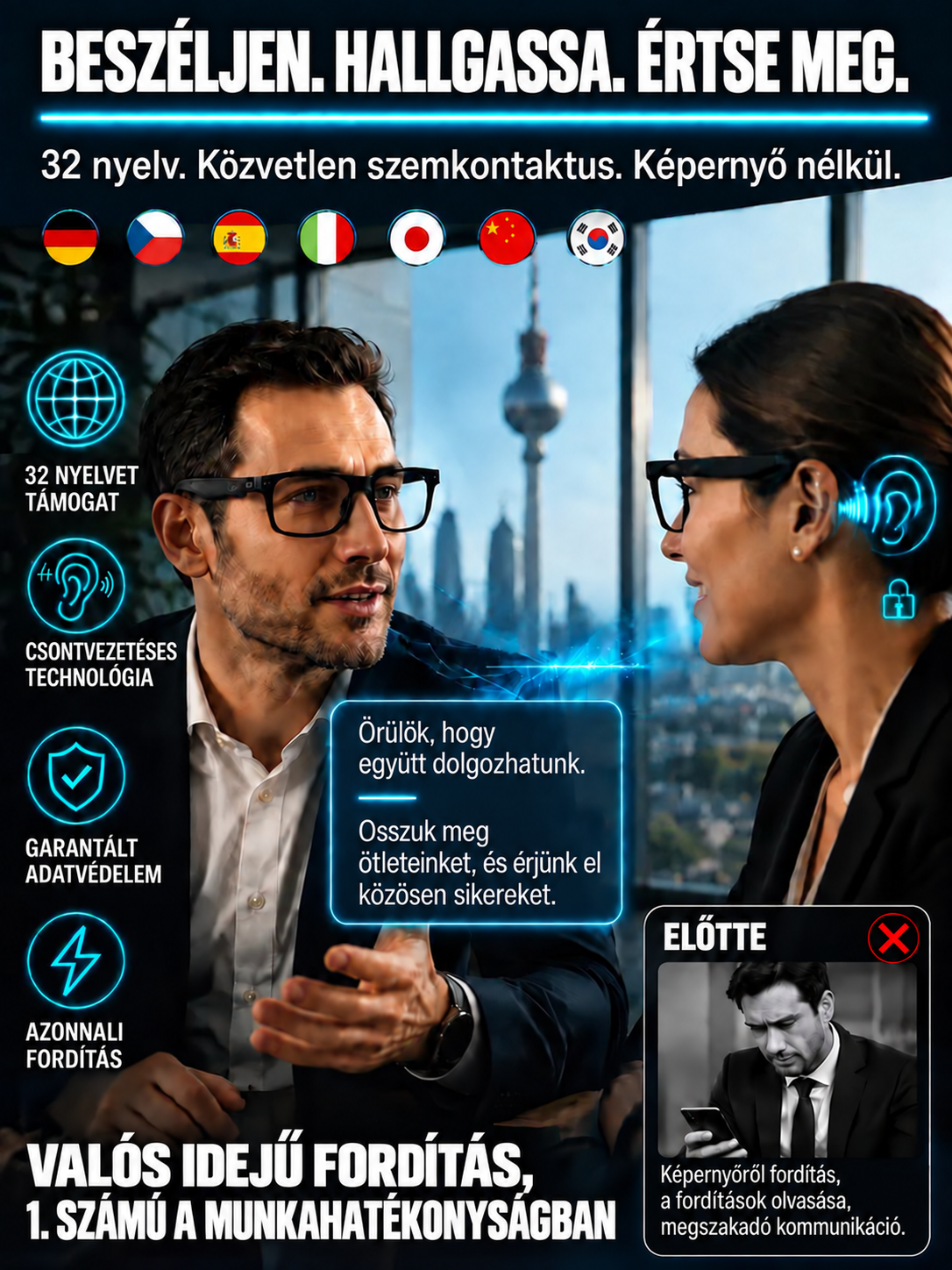 ☀️👓Okosszemüvegek zoommal, fotokromatikus lencsékkel és valós idejű mesterséges intelligencia általi fordítási képességekkel👓☀️
