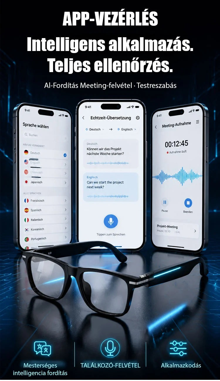 👓Intelligens AI-kamerás szemüveg – színváltással,🌍 zoom funkcióval és valós idejű AI-fordítással🌆1