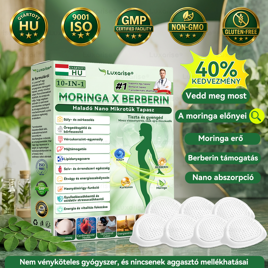 Hivatalos bolt  |  𝑳𝒖𝒙𝒂𝒓𝒊𝒔𝒆® MORINGA X BERBERIN 10-IN-1 Haladó Nano Mikrotük Tapasz👩‍⚕️(Egy naponta, látható változások 7 nap alatt) 🩹  Tartalmazza az elhízást, a cukorbetegséget, az alvási apnoét, az ízületi problémákat és egyebeket 🌹